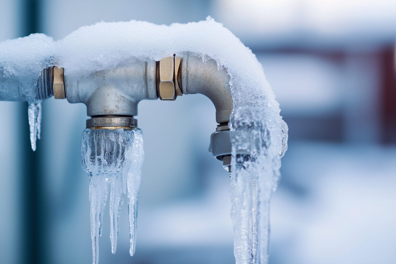 frozen water pipe and an ice covered faucet in winter. ai generative